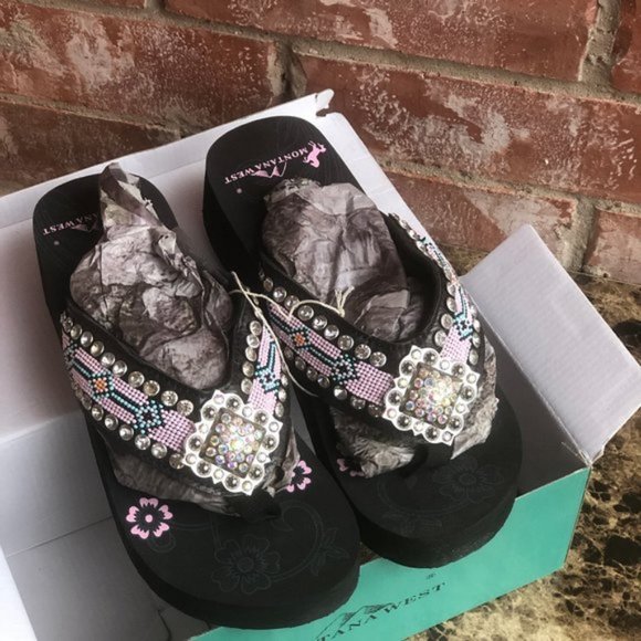 Montana West Shoes - Montana West Aztec Hand Beaded Flip Flops